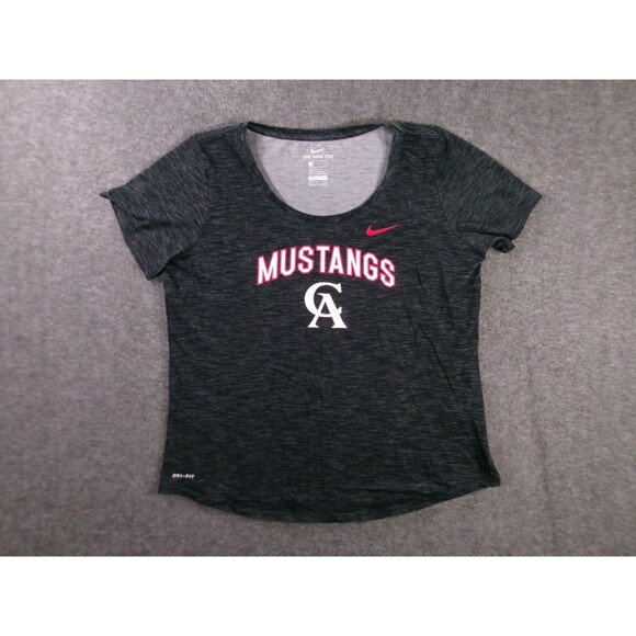 Nike Top Women Large Black Heather DriFit California Mustangs Pink Logo Sports - Picture 1 of 11